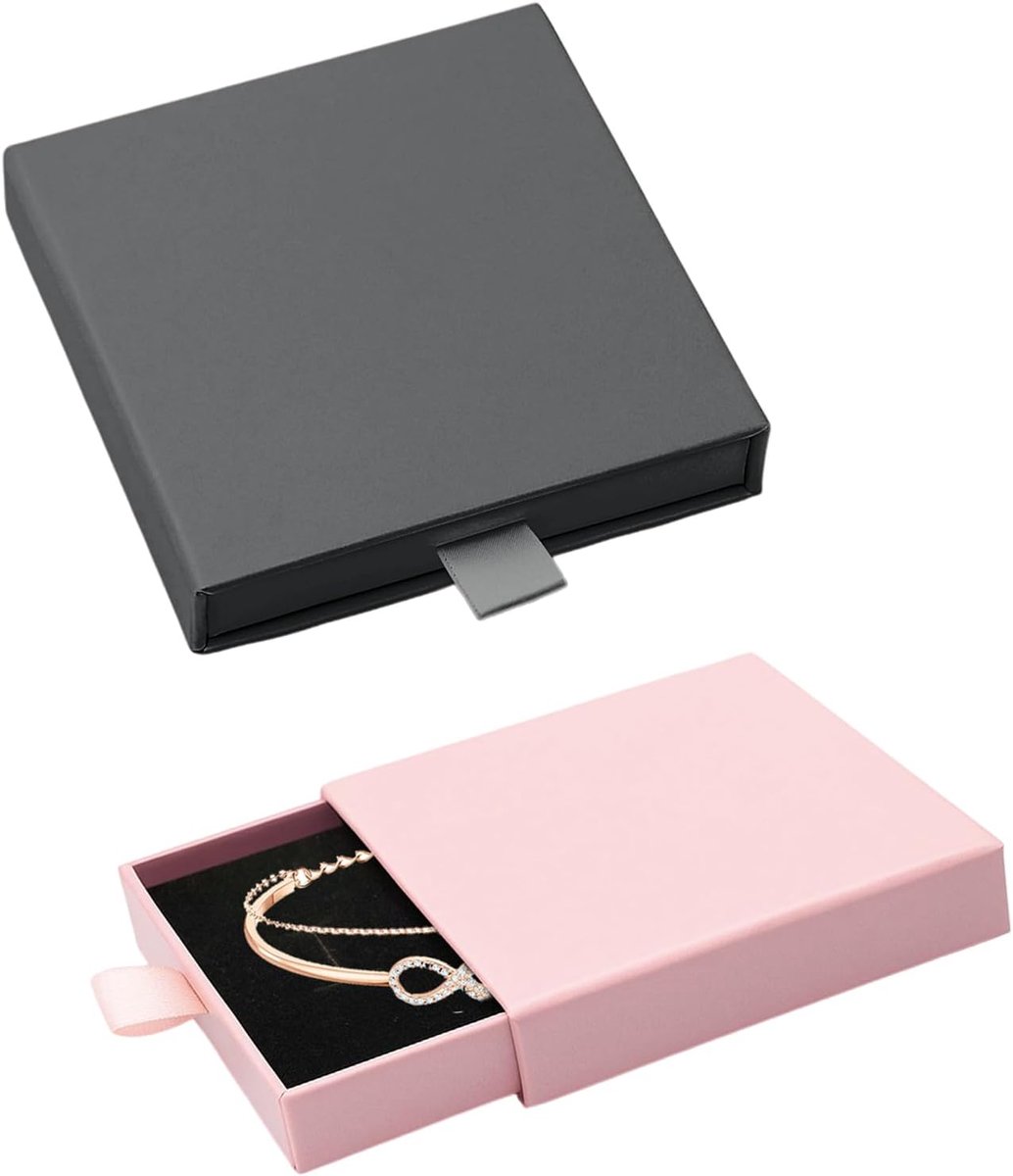 sieradengeschenkdoos 9 x 9 x 1,7 cm - roze en zwart - elegante verpakking - perfect voor sieraden - ShopVlot
