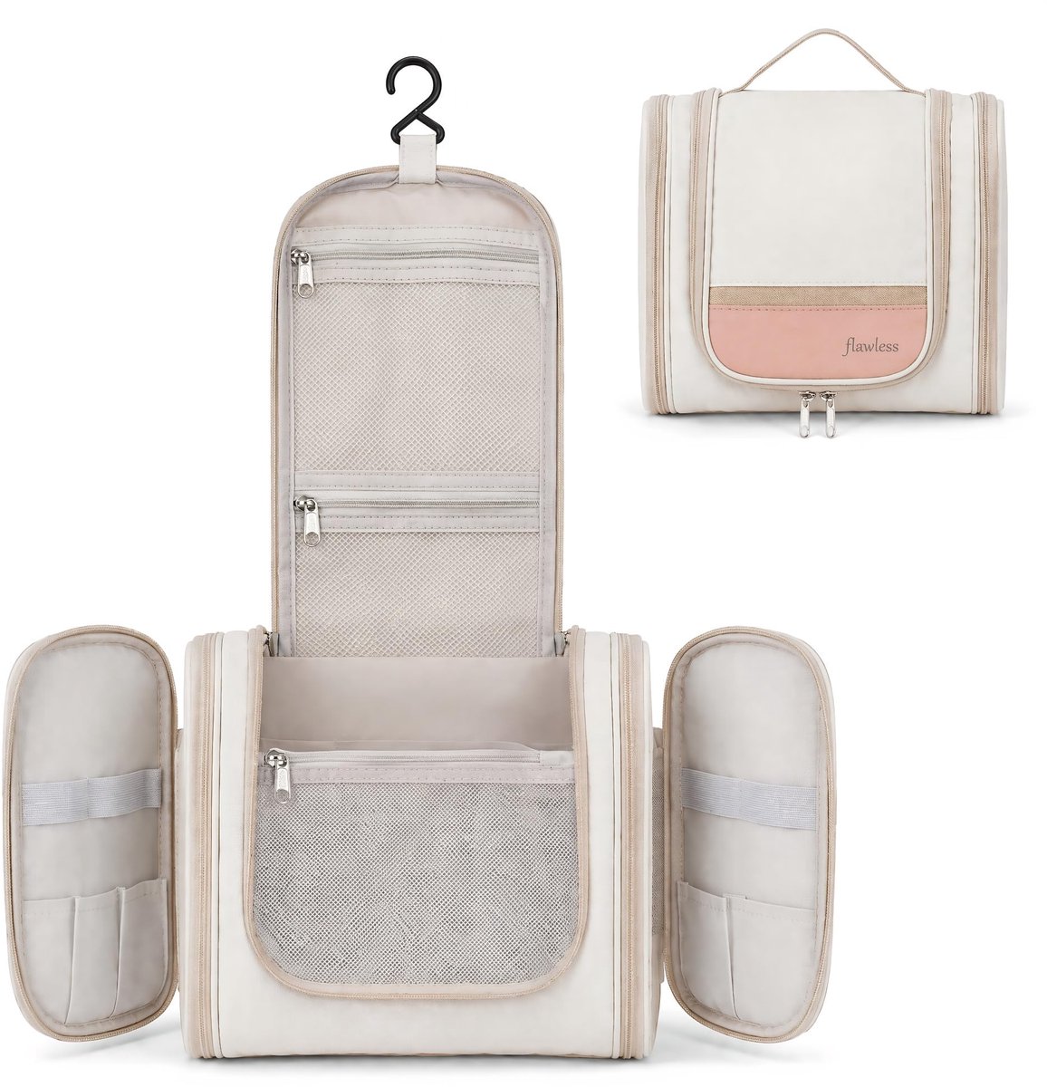 Toilettas dames groot - beige - op te hangen - ideaal voor reizen - ShopVlot