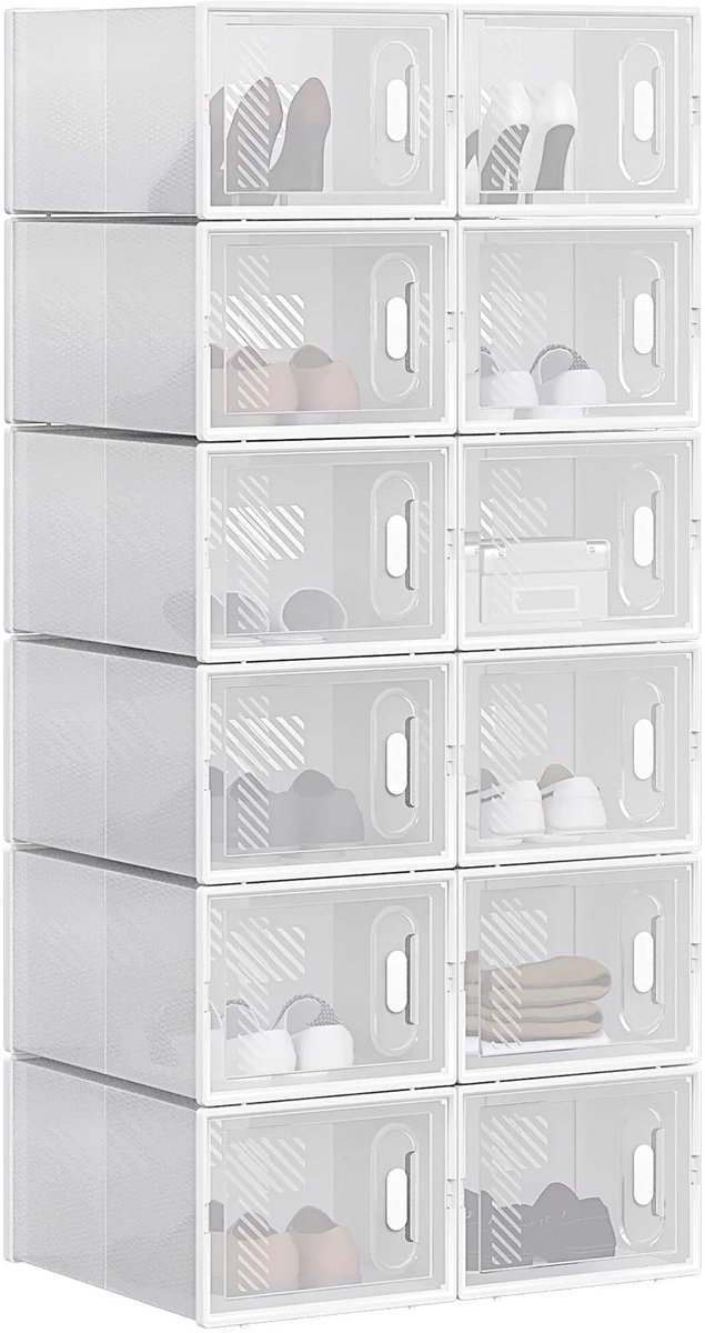 Klarven® Opbergboxen Modulair White 12pcs - Stapelbaar, Transparant kunststof, Set 18 stuks - B 35 x D 22 x H 34 cm