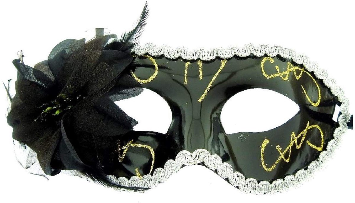 Venetiaans masker van veer zwart - spectaculair - bloemversiering - perfect voor carnaval - ShopVlot