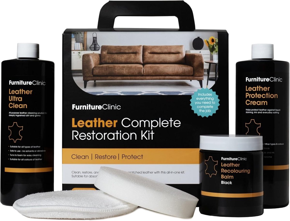 Complete Leer Restauratieset - Beige - - Inclusief Herkleuringsbalsem, Beschermingscreme, Reiniger, Spons & Applicator - Voor Herstel van Meubels