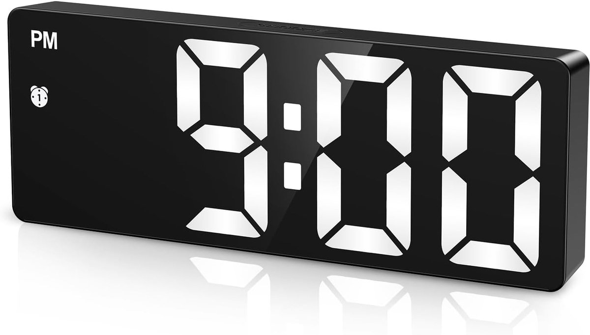 Digitale klok, digitale wekker met led-display, snooze-knop, kleine digitale wekker, ochtendwekker met datumweergave, zomertijd, USB/batterij, nachtmodus, zwarte behuizing en witte cijfers