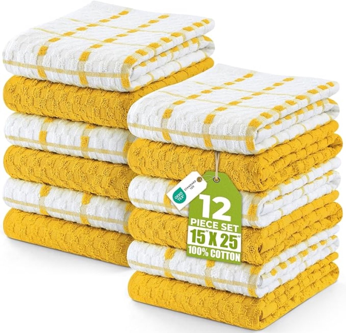 12 Keuken Handdoeken Set 38 x 64 cm 100% Katoen - Superzacht en Absorberend - Geschikt voor Vaat, Theedoeken en Bar