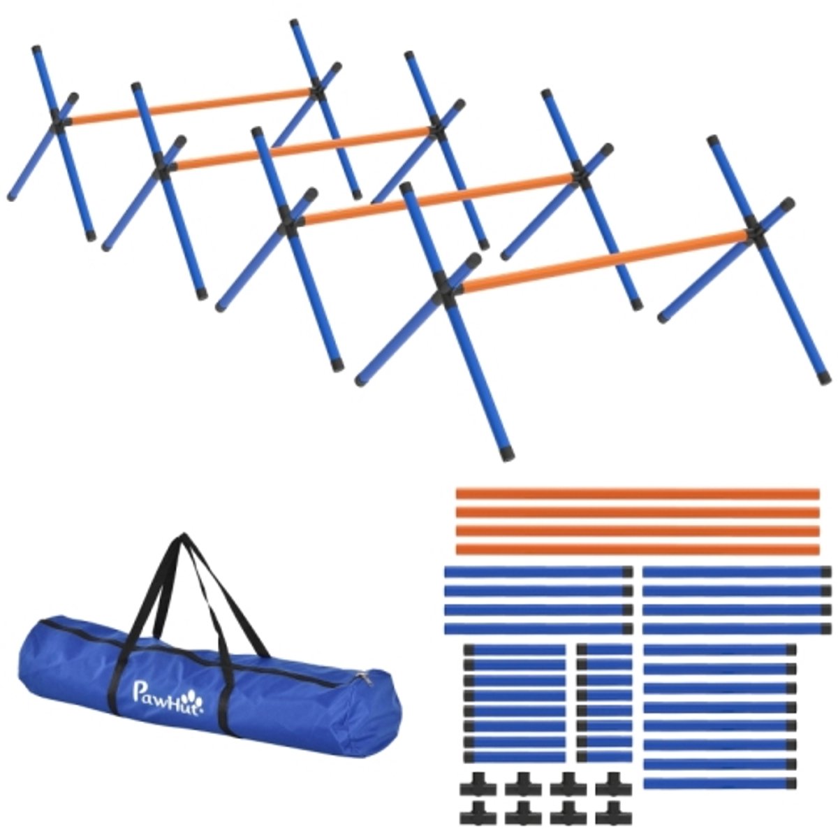 Honden Agility Set 4-delig, Trainingsset met 4 Verstelbare Horden, 3 Hoogtestanden 13/21/28 cm, Draagtas, Voor Kleine Honden en Puppy’s