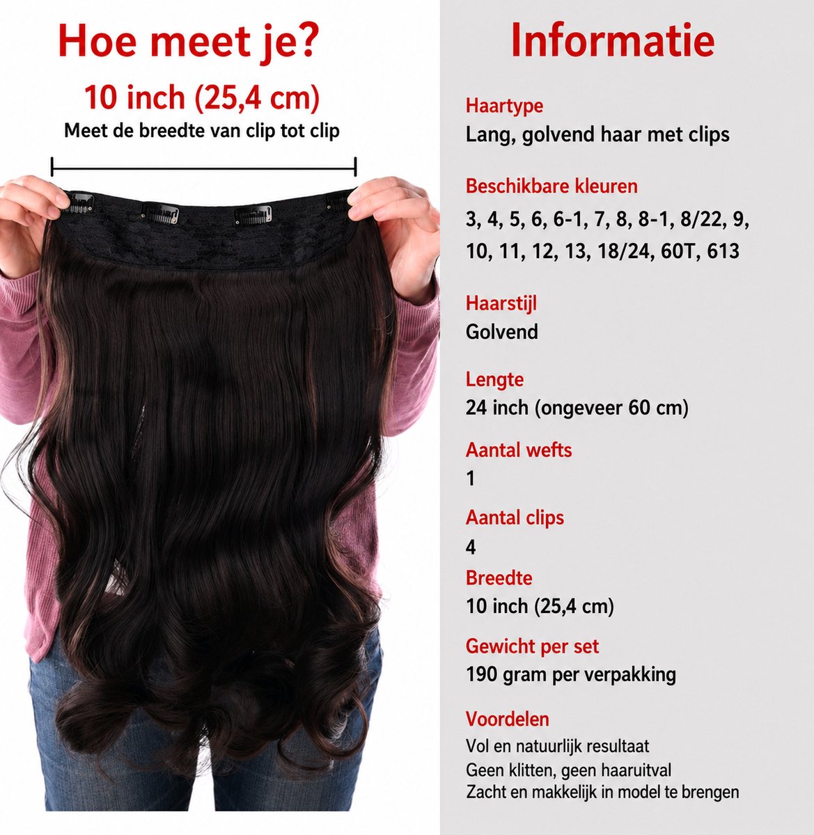 Haarstuk haar extensions lang donkerbruin 60cm