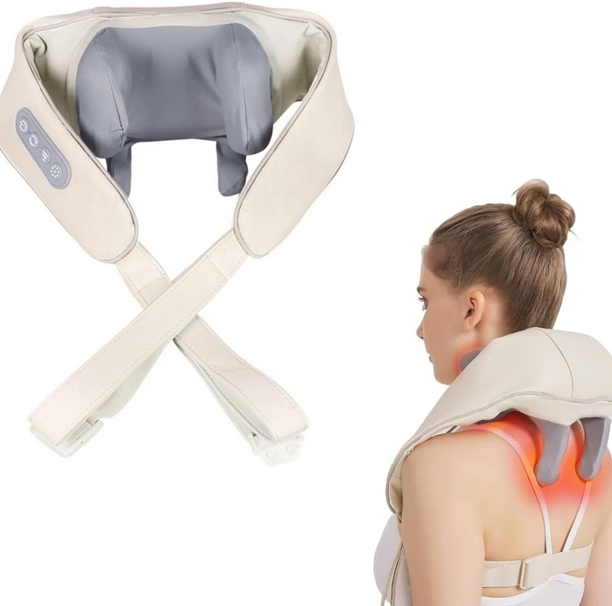 VALI® Nekmassage Apperaat - 42℃ - Nekmassage Apparaat Draadloos - Elektrisch Nekmassage Apparaat - Wit - 15cm x 4cm x 14cm