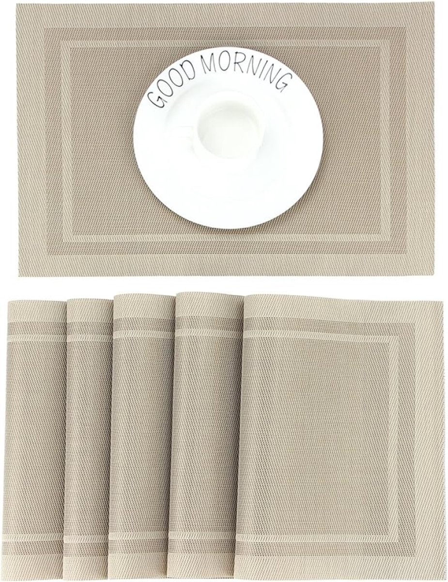 Placemat Set van 6 - 45x30 cm - Beige - Antislip - Hittebestendig - Vlekbestendig - Eenvoudig Schoon te Maken - Tafelonderzetters
