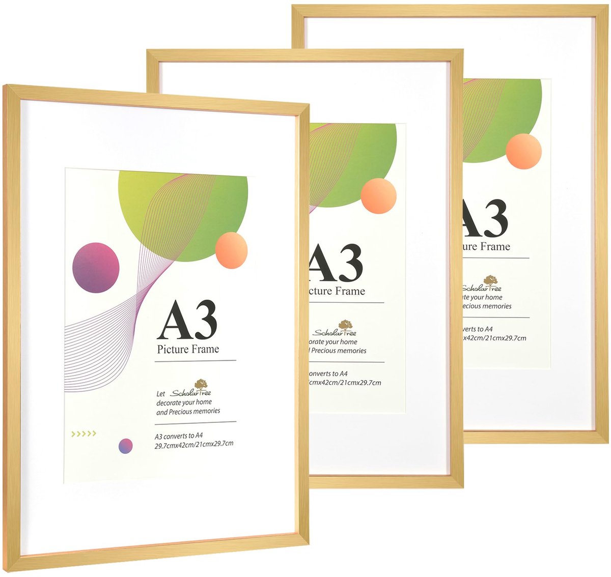 Fotolijst A3 3-pack - Gouden frames - 29,7 x 42 cm - Perfect voor jouw mooiste herinneringen - ShopVlot