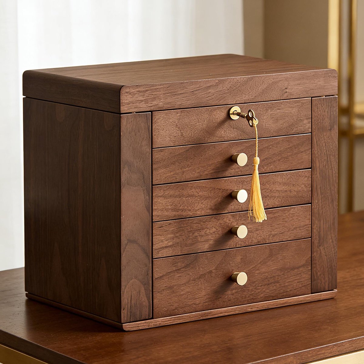Sieradenkist van massief hout - vintage houten sieradendoos met spiegel - 4 laden en 5 niveaus - perfect voor oorbellen - ShopVlot