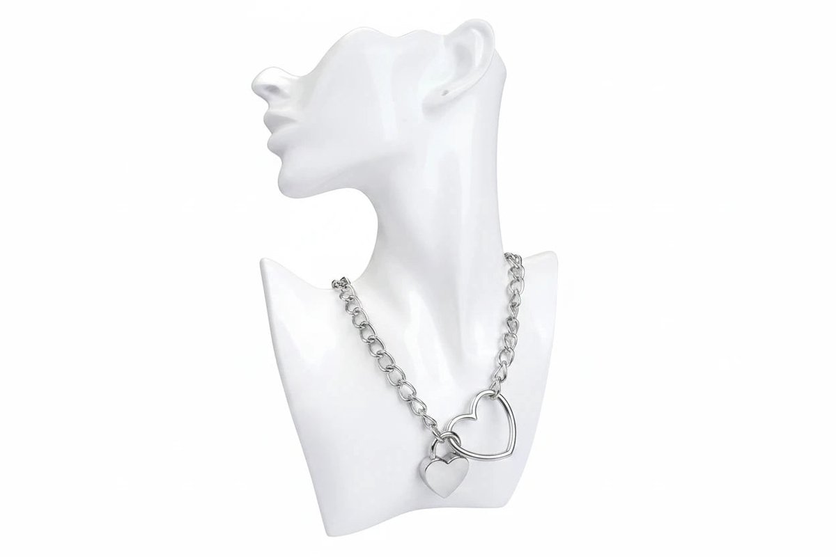 Liebe Seele - Ketting Collar met Hartvormig Hangslot - Zilver