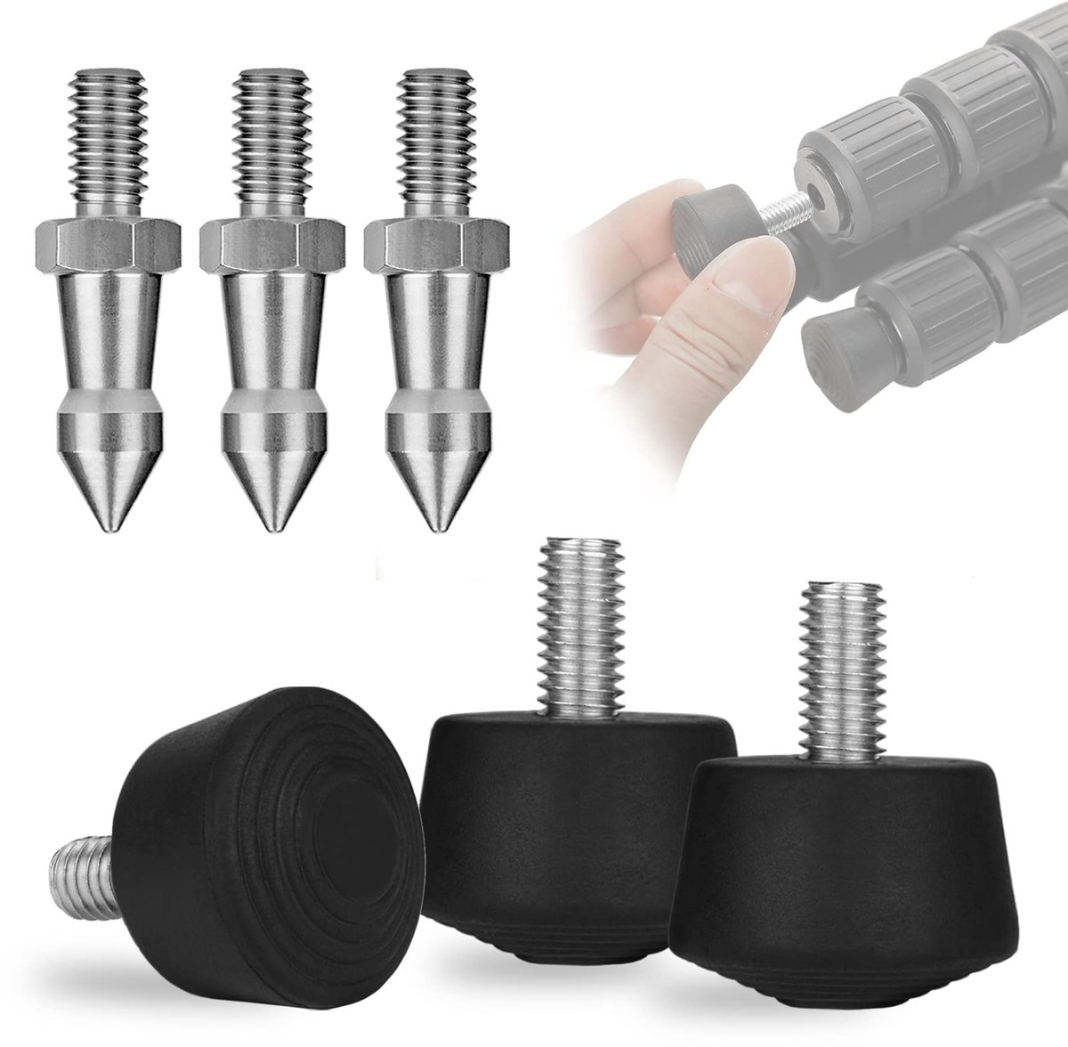 Tripod rubberen voetjes 6 stuks - anti-slip spikes - 1/4"-20 schroefdraad - stabiliteit voor fotografie-accessoires - ShopVlot
