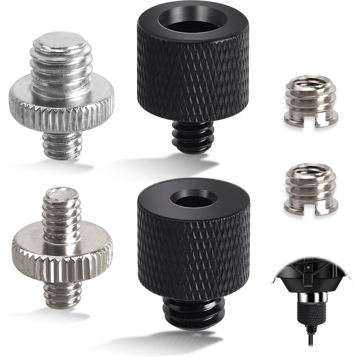 Statiefadapter set 6 stuks - 1/4 tot 3/8 inch - metalen schroeven - veelzijdig gebruik voor camera en lamp - ShopVlot