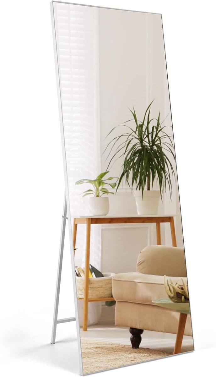 Volledige lengte spiegel 165 x 60 cm - wit frame - grote wand- of vloerspiegel - ideaal voor badkamer of slaapkamer - ShopVlot
