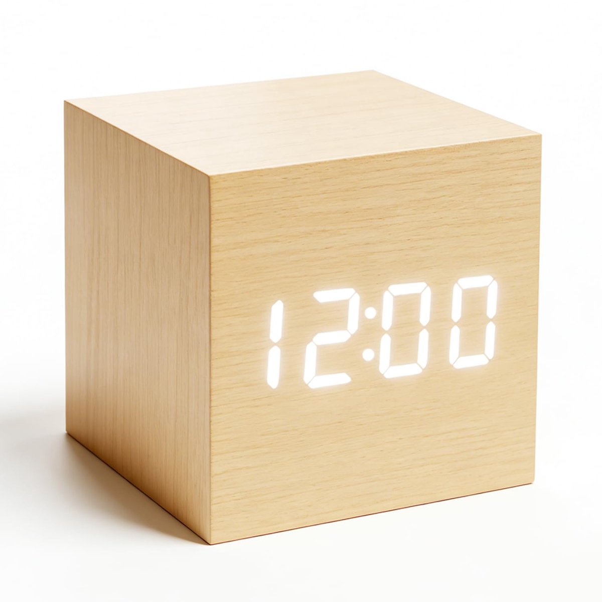 Digitale wekker van hout 6 cm - LCD-scherm - geruisloos met temperatuurweergave - ideaal voor slaapkamer - ShopVlot