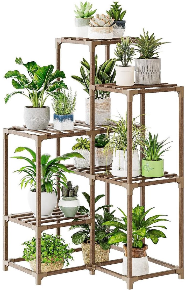 Lìon® Plantenrek - Plantenstandaard Binnen - Plantentafel - Plantenrek Binnen - Bruin - 60cm x 30cm x 11cm