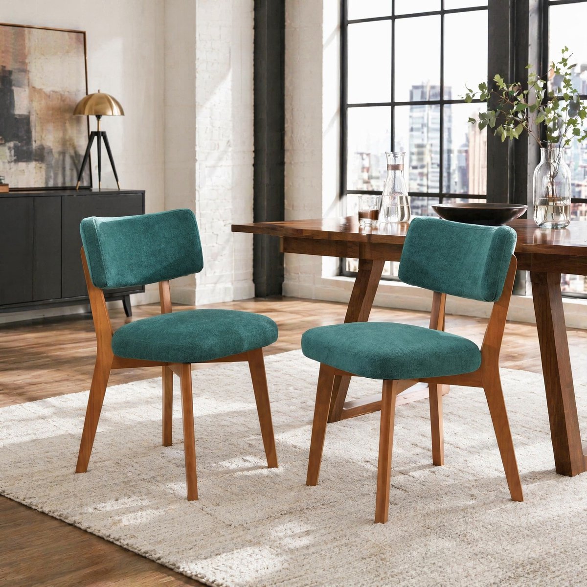 Wishdor Eetkamerstoel set van 2 - Mid-century retro design - Stoffen zitting en houten onderstel - Voor eetkamer, keuken en kantoor - 77 cm hoog