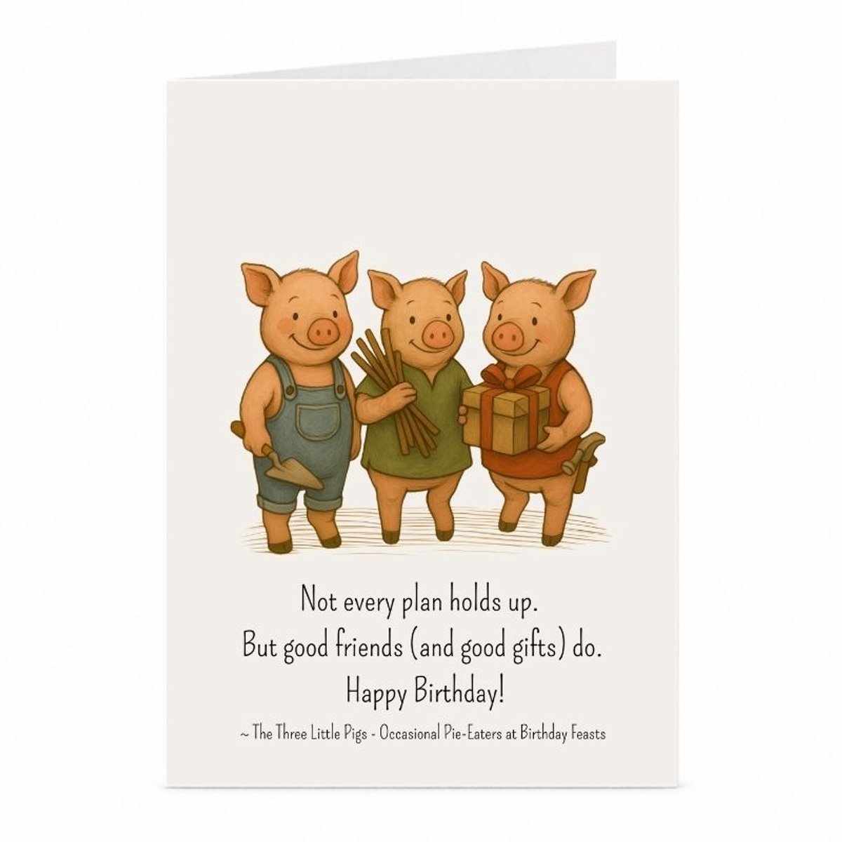 Drie Kleine Biggetjes - Verjaardagskaart - JustTheCardGuy - A6