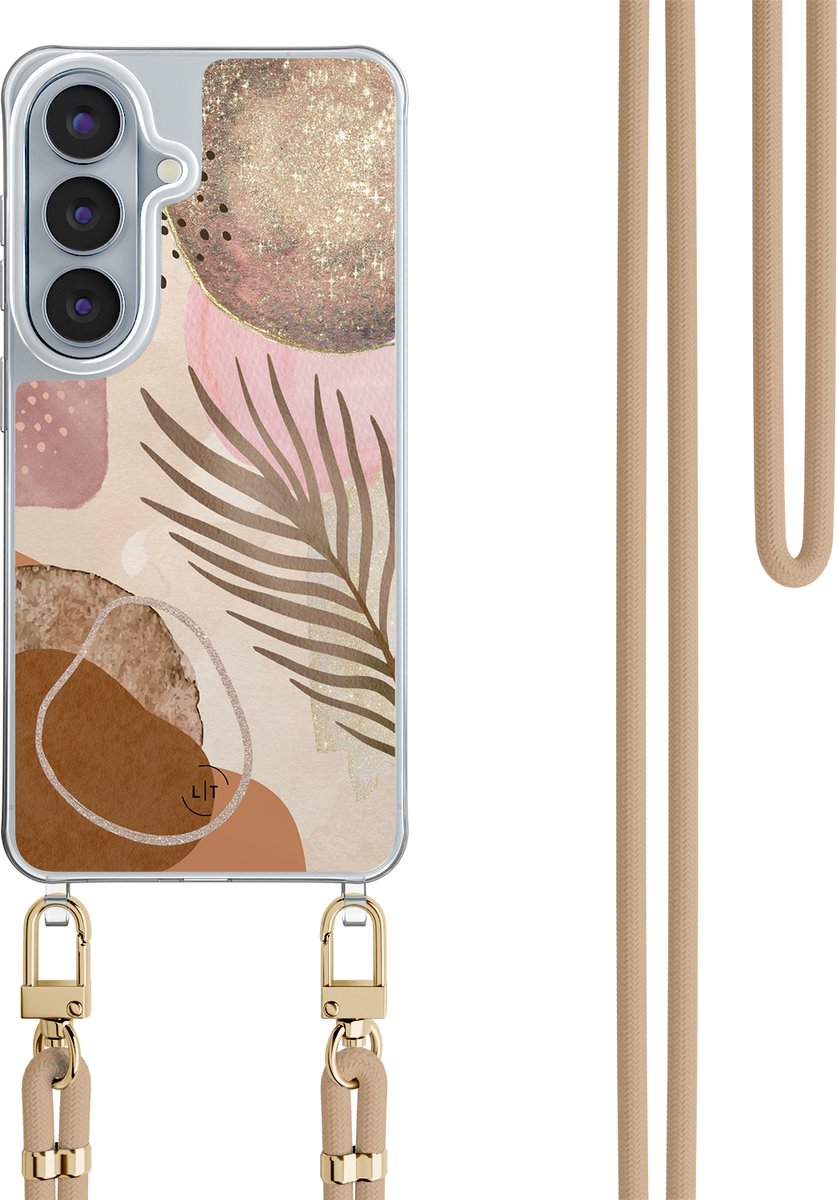 Hoesje met koord - Geschikt voor Samsung Galaxy S26 - Abstract blush shapes - Verstelbaar zwart koord - Crossbody - Print / Illustratie - Roze, Beige - Leuke Telefoonhoesjes