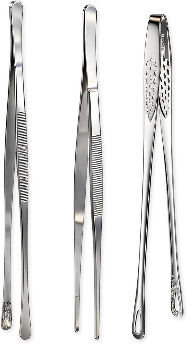 Set van 3 Keukenpincetten, Vleespincetten, Keukentangen voor Grillen en Koken, Ideaal voor BBQ en Bakken, 30 cm en 28 cm