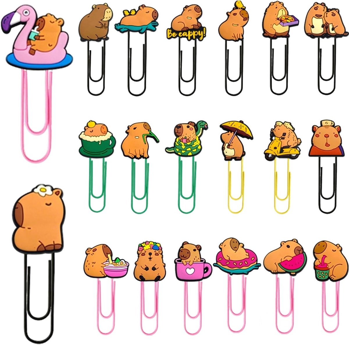 20 Stuks Grote Kleurige Paperclips met Capybara Patroon, Cartoon Ontwerp voor Kantoor, School en Documenten
