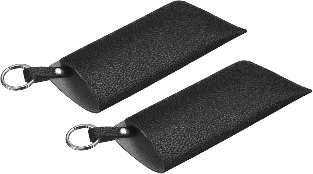Brillenetui van zacht leer, 2 stuks met riemclip, draagbare brillenkoker voor outdoor-activiteiten en bescherming, zwart