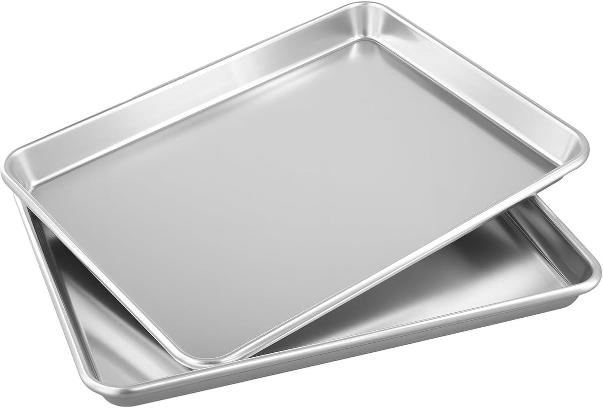 Aluminium bakplaat set van 2 stuks, 13 x 24,5 x 2,5 cm, ideaal voor bakken en roosteren in de oven