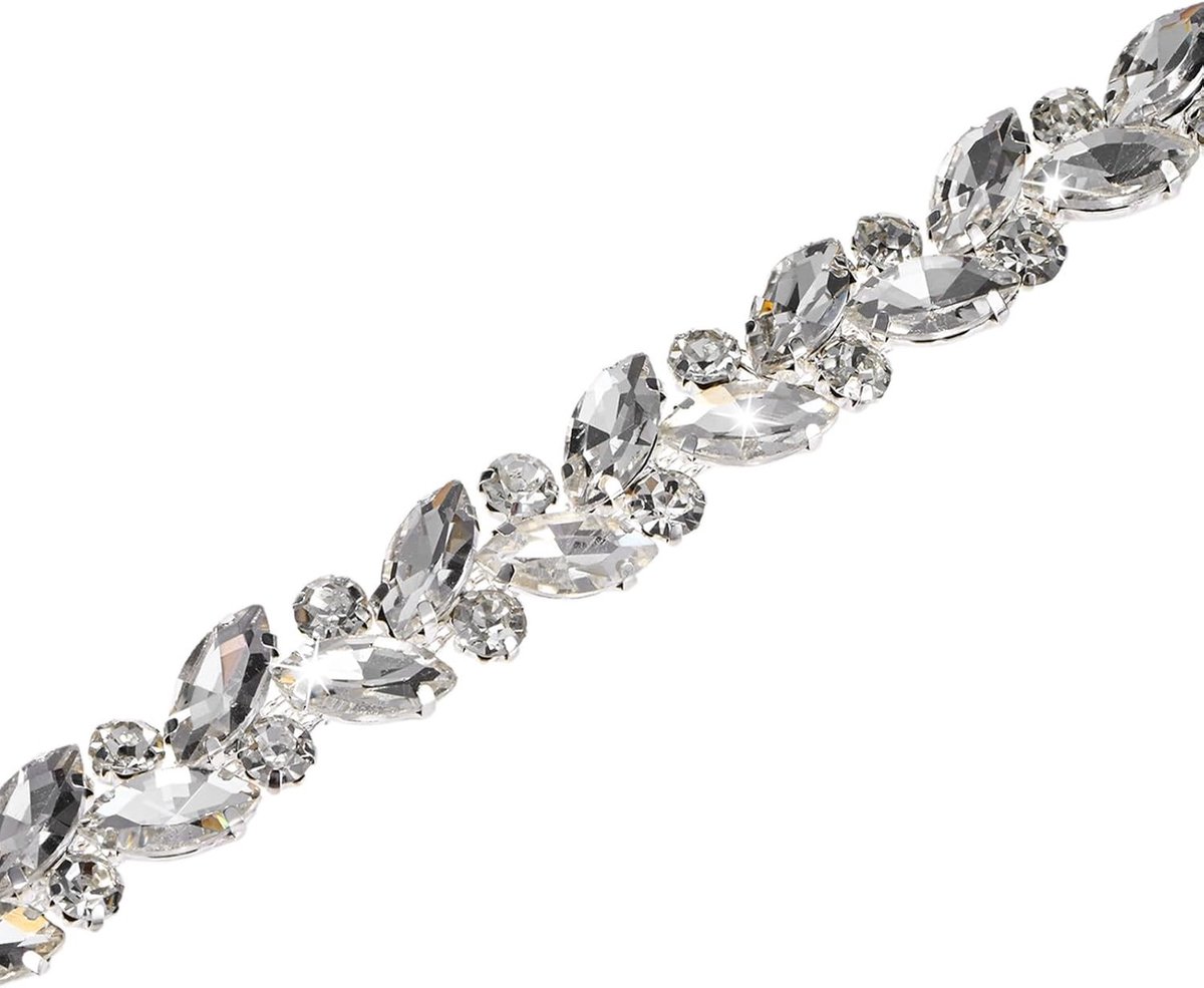 Crystal Rhinestone Halsketting Trim 1 Yard 14mm voor Bruiloft, Costumes en Creatief Naaiwerk - Bloem en Blad Design