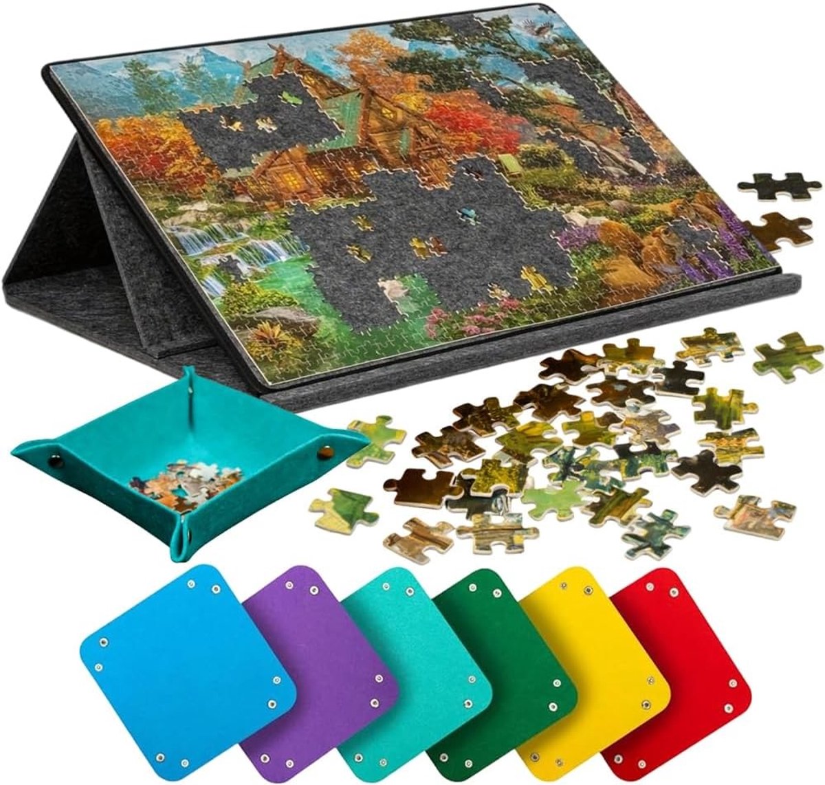 Draagbare puzzelplank met 6 sorteervakken, kantelbare puzzelstandaard en afdekking voor 1000 stukjes, ideaal voor puzzelliefhebbers en hobbyisten