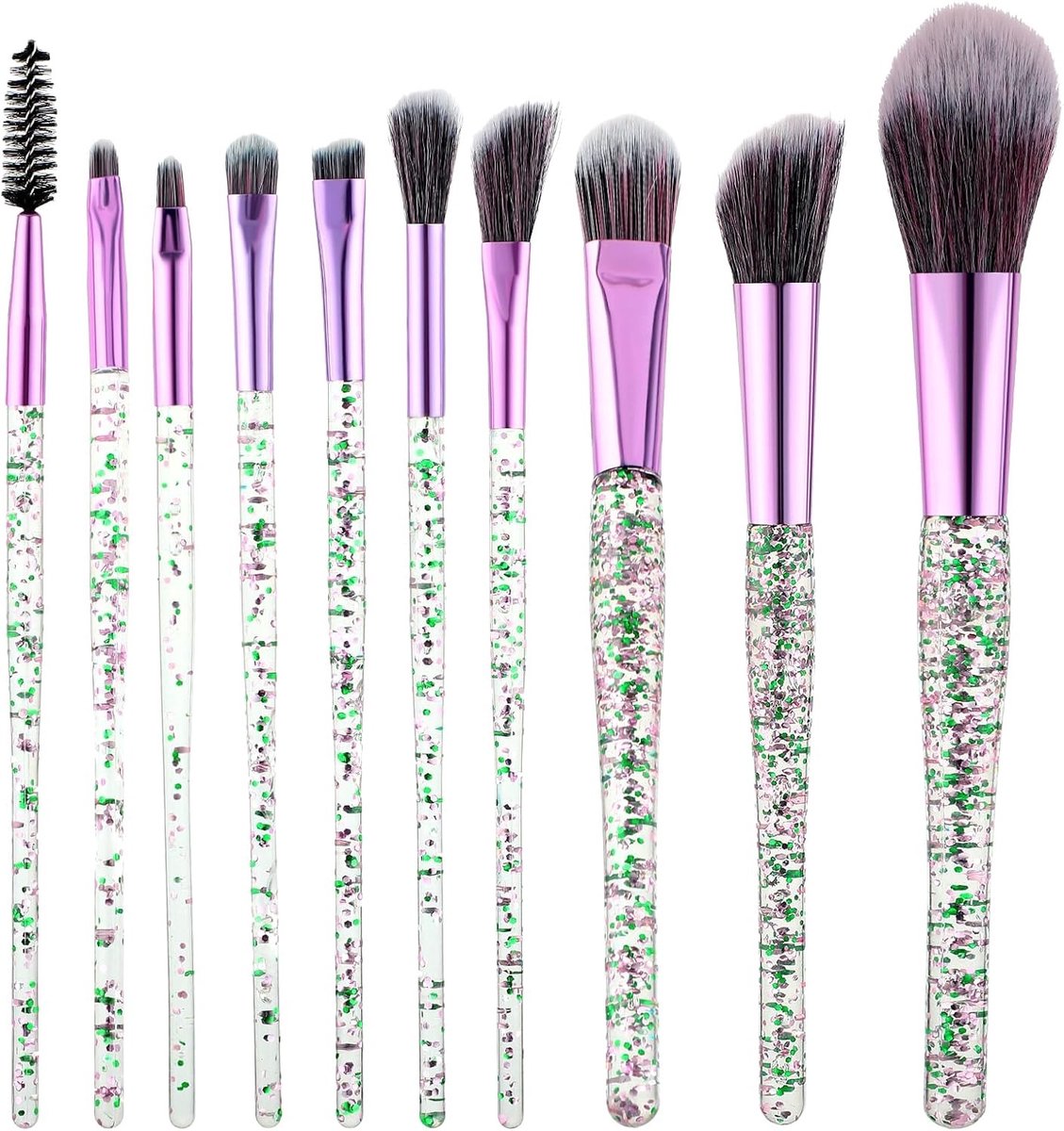 Professionele Make-up Borstelset met 10 Stukken - Glitter Crystal Grip, Foundation, Concealer en Oogschaduw Borstels voor Volwassenen