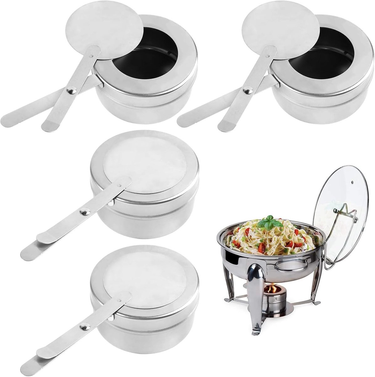 Set van 4 Roestvrijstalen Pastahouders met Deksel voor Koken, 9 x 2 cm, Ideaal voor Grillen en BBQ