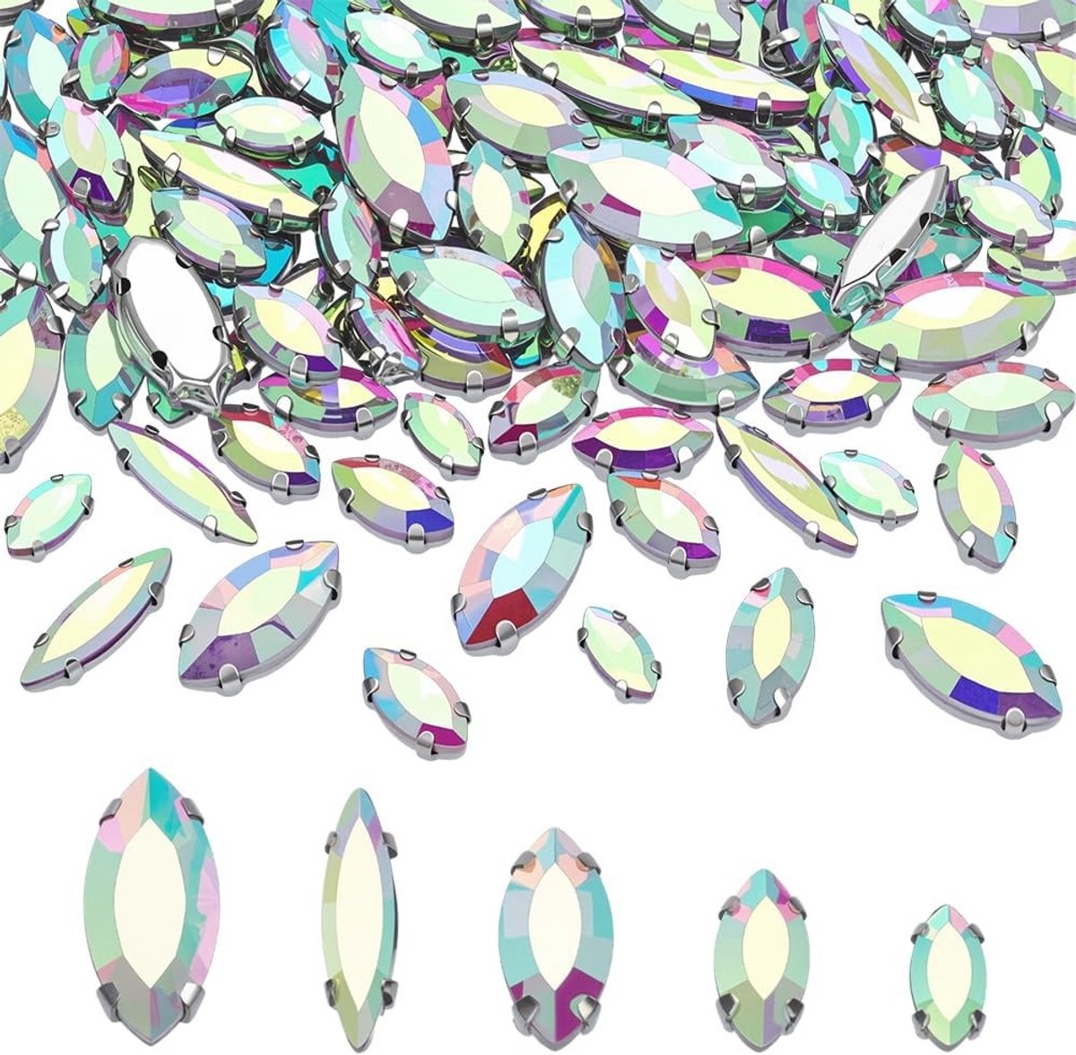 120 Stuks Rhinestone Paardenoog voor Naaiwerk, 5 Maten Glazen Frame met Kristallen voor Bruidsjurken, Kostuums en DIY Projecten