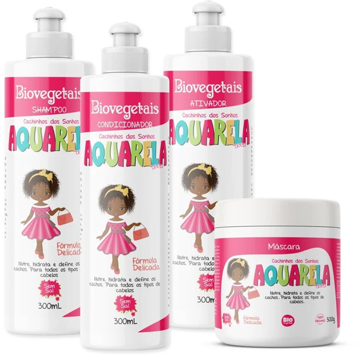 Kit Linha Completa Aquarela Teen Cachinhos dos Sonhos Bio Vegetais 300ml