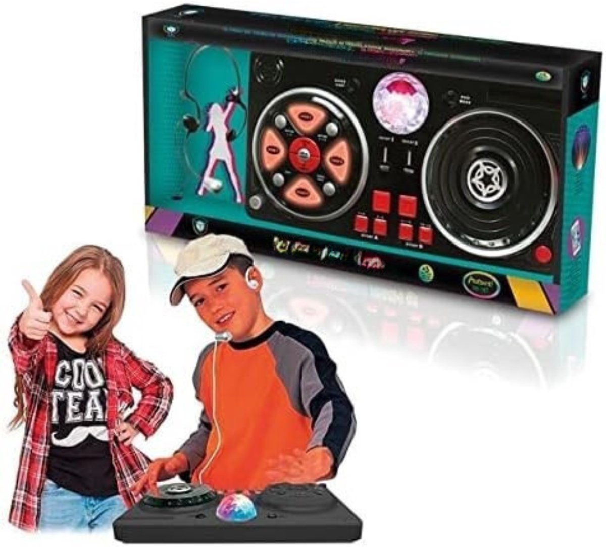 Allvia® DJ Set Kinderen - Pioneer dj - DJ Set - met Verschillende Bases en Disco-Effecten - Inclusief Lichtbal - Zwart - 26cm x 53cm x 8cm
