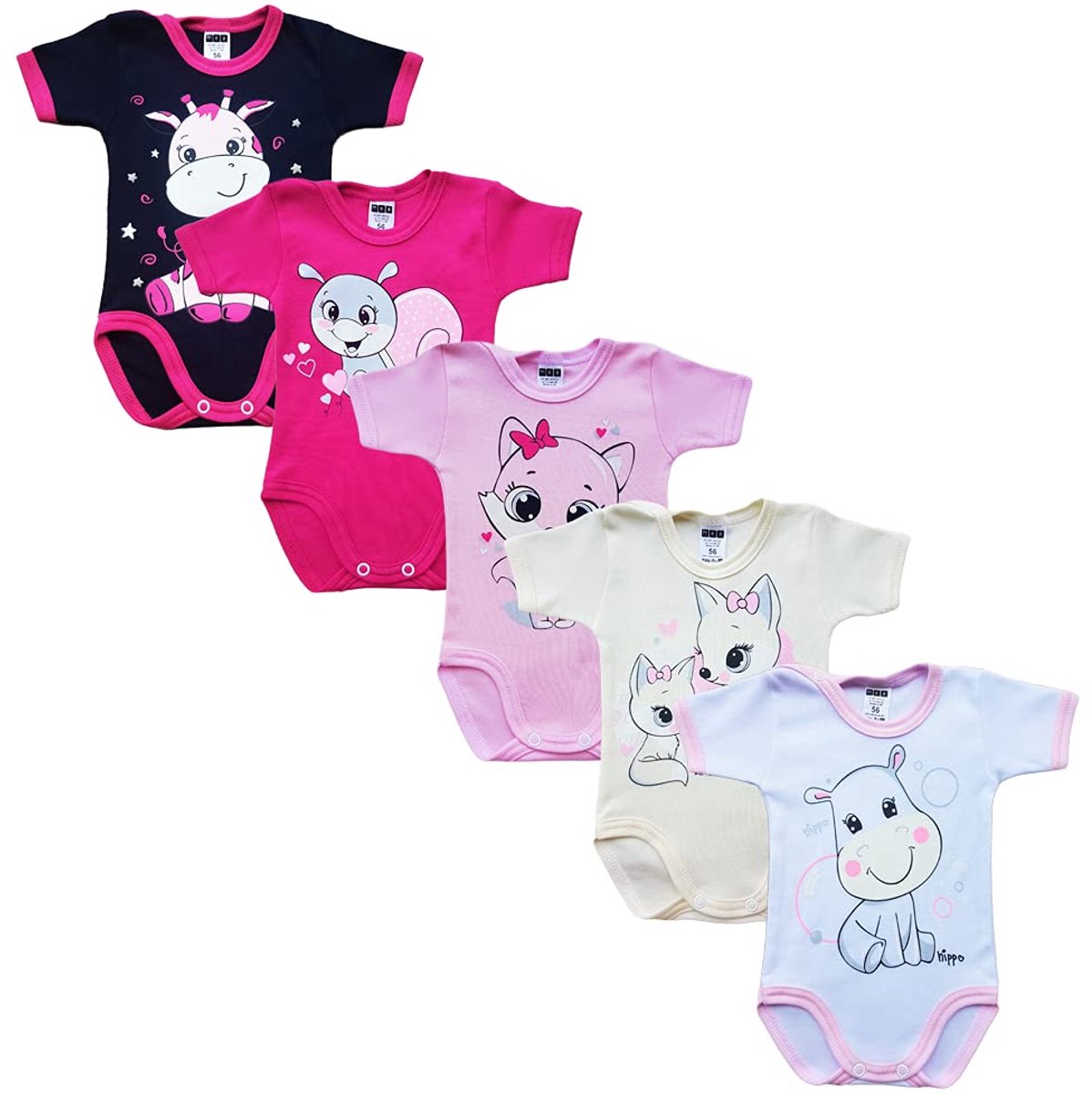 Babybodysuit korte mouwen 80 cm - 5 stuks uniseks - met print - comfortabel voor elke dag - ShopVlot