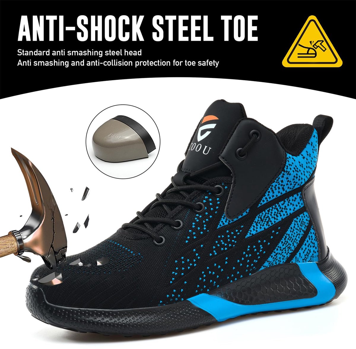 COOU Veiligheidslaarzen Heren Dames Lichtgewicht Werkschoenen Hoog Blauw 38 - ShopVlot