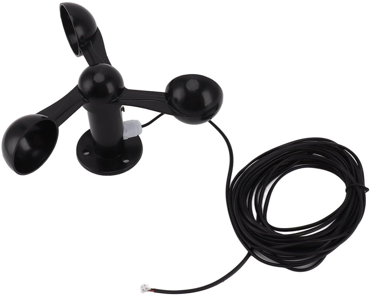 Windmeter met 3 Cups en 8 Meter Waterdichte Kabel voor Weerstations en Energiecentrales, Hoge Precisie en Betrouwbaarheid