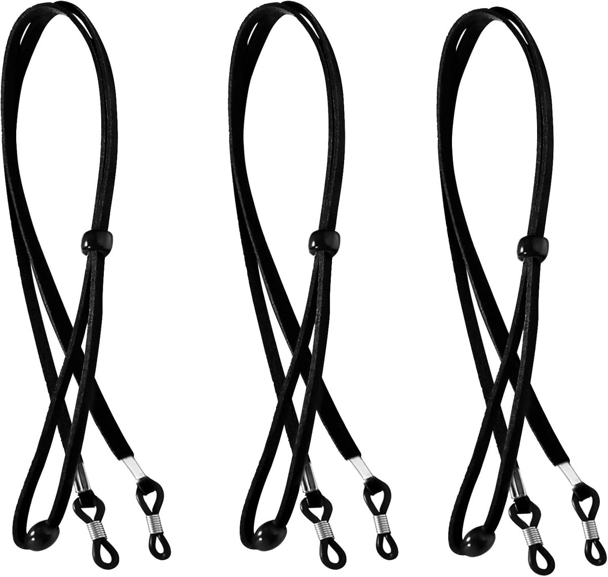Set van 3 Brilbanden, Eyeglass Chain, Rubber Brilstraps voor Sportbrillen en Zonnebrillen, Zwart, Verstelbare en Duurzame Brilaccessoires