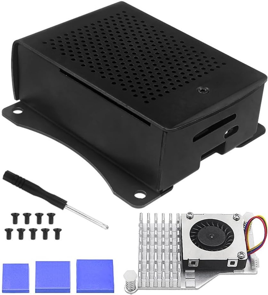 Raspberry Pi 5 behuizing met actieve koeler, aluminium fan, ondersteuning voor PCIe M.2 NVMe SSD en extra koeling