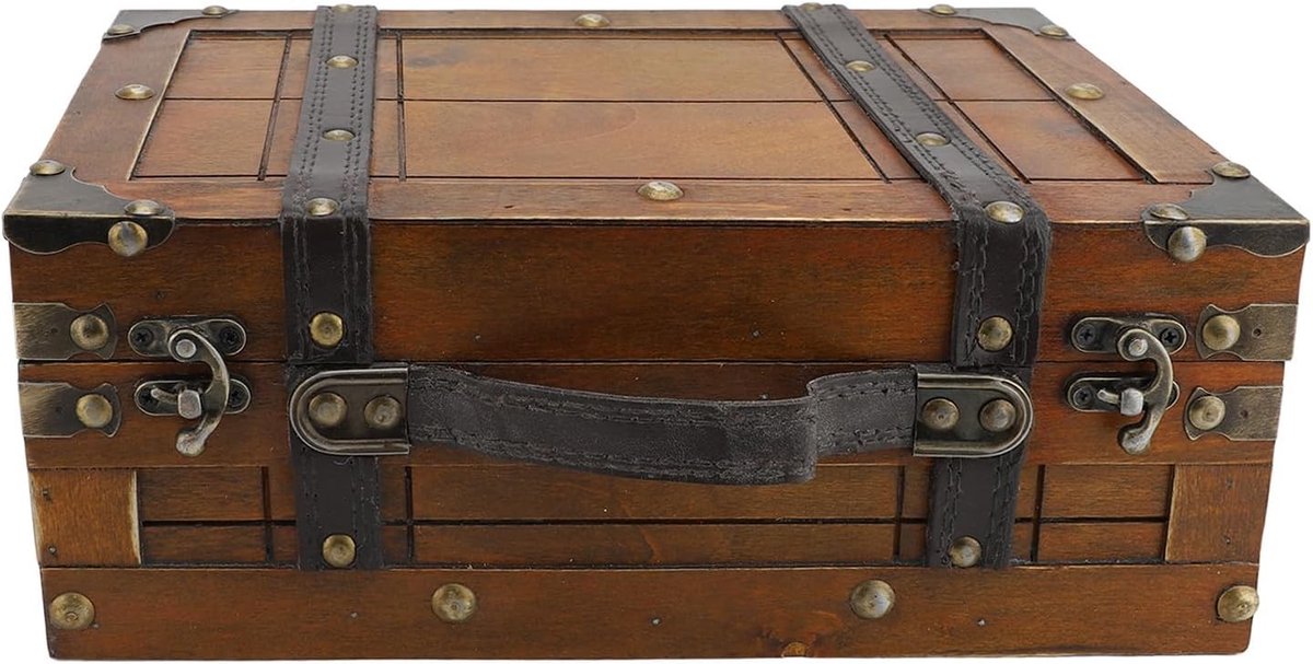 Vintage Houten Koffer, Decoratieve Opbergdoos met Stevige Sloten voor Woondecoratie, Cadeaus en Verjaardagen, Gele Verf met Versleten Uiterlijk