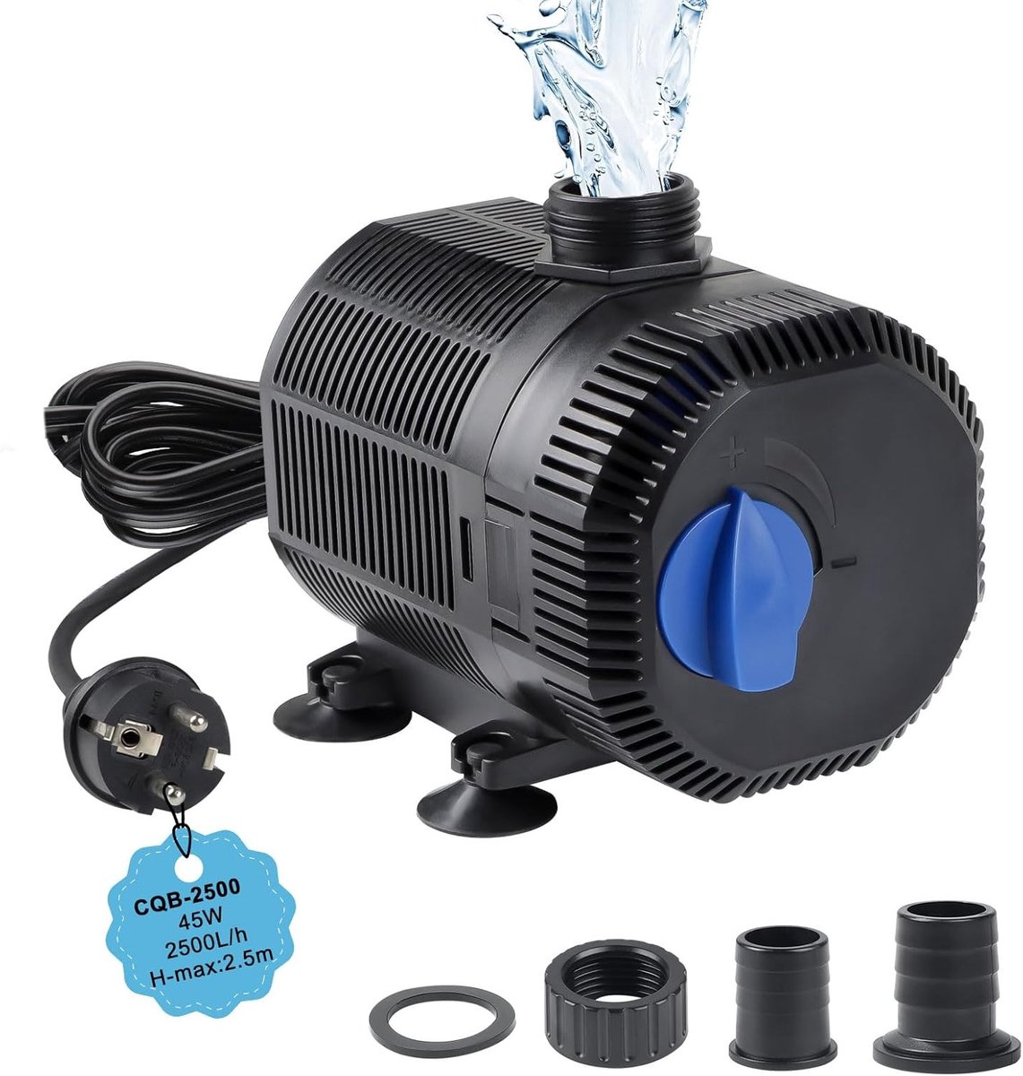 Krachtige Waterpomp voor Tuin en Vijver, 2700 l/h, Filterpomp met 10 m Kabel en 2 Nozzles voor Fontein en Aquarium