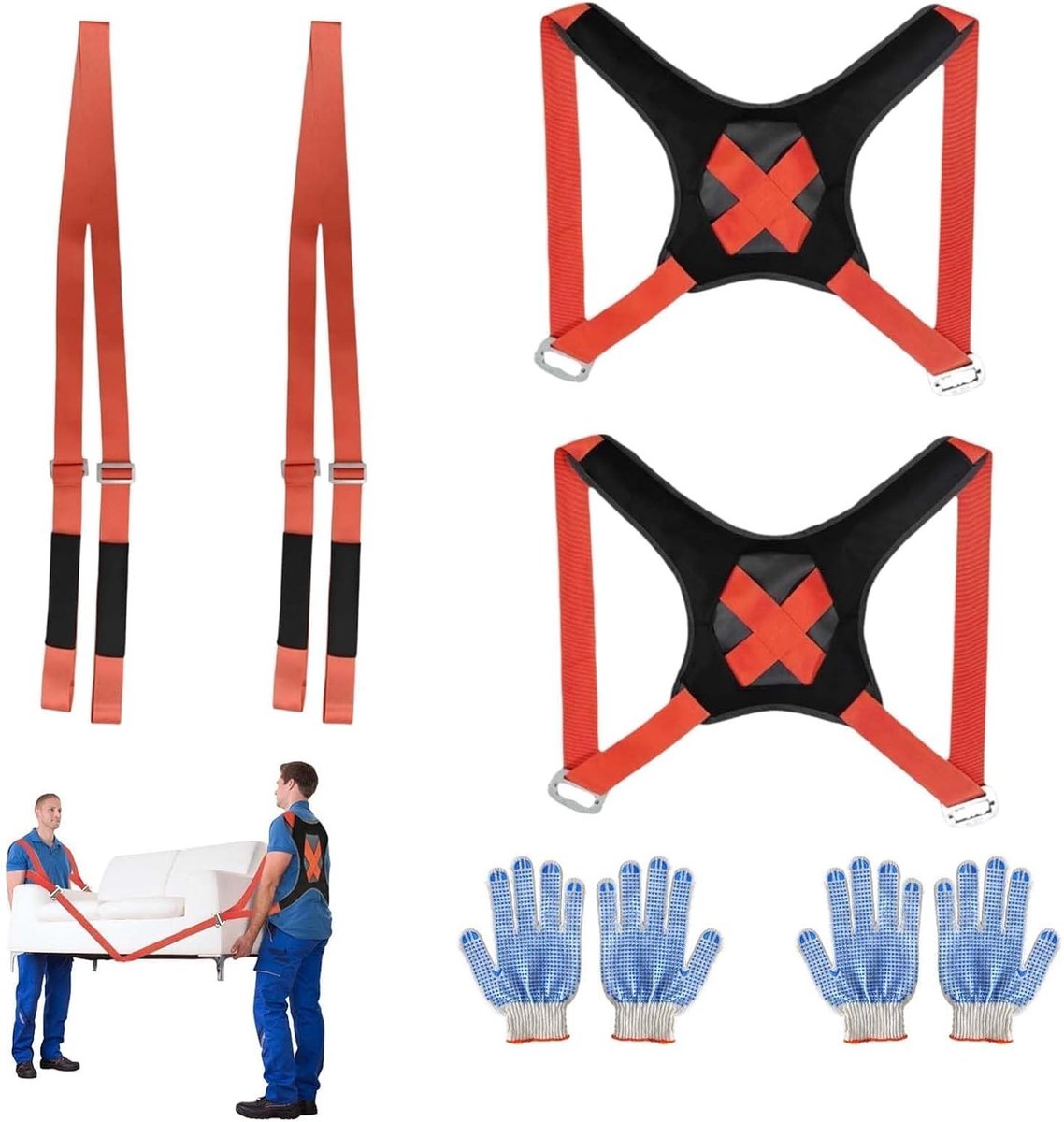 Lifting Belt Set met Schouderbanden en Handschoenen, Verhuis Kit voor Zware Lasten tot 400 kg, Meubel Draaghulp en Verhuisaccessoires