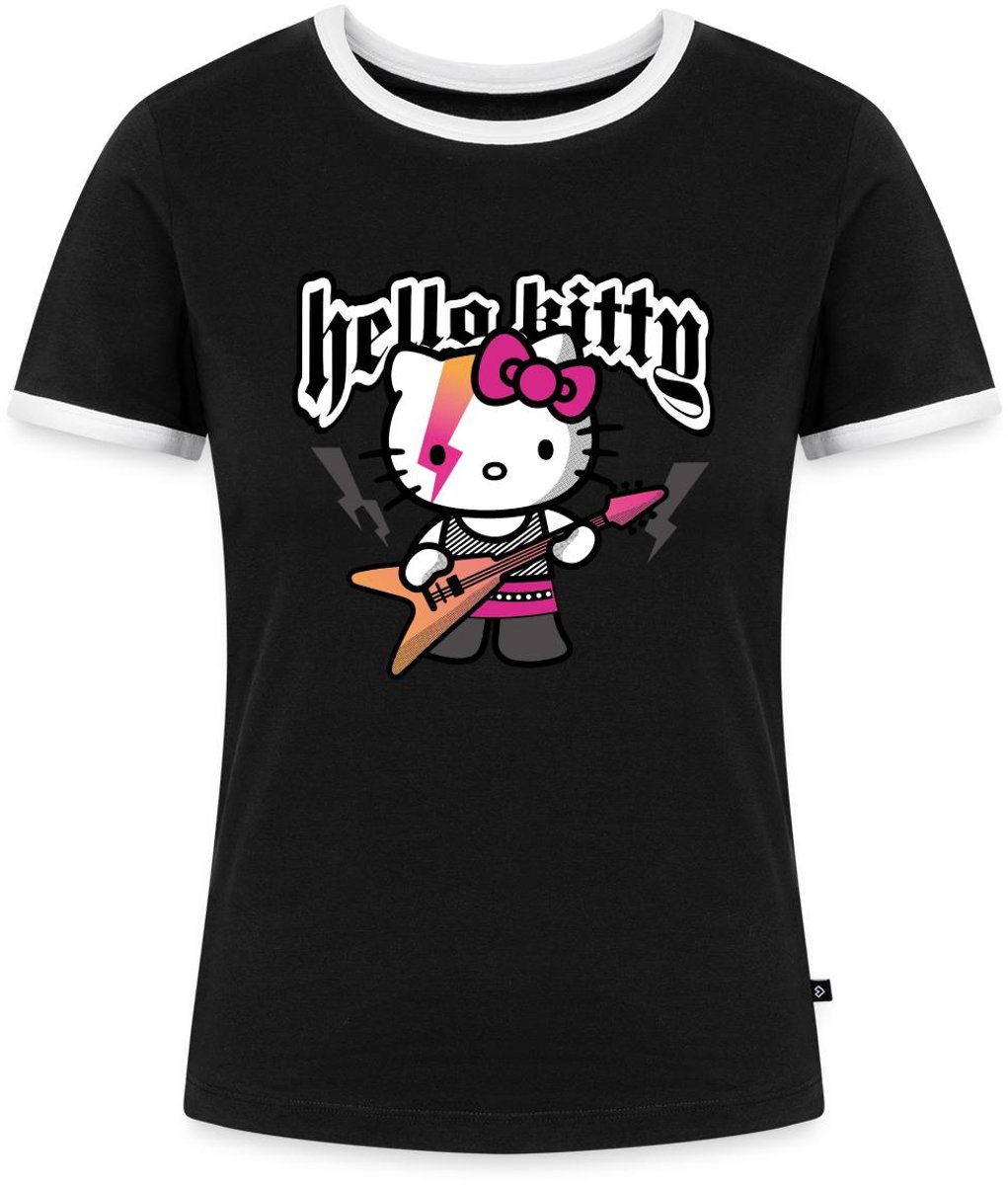 Hello Kitty In Een Rockoutfit Speelt E-gitaar Vrouwen Contrast Shirt