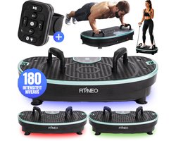 Fitneo® Plaque vibrante Deluxe LED - 180 vitesses et 7 programmes d'entraînement - Powerplate de fitness pour les jambes, la perte de poids et la circulation sanguine - Plaque vibrante lymphatique - Appareil de massage des pieds - 200W - Noir/Vert