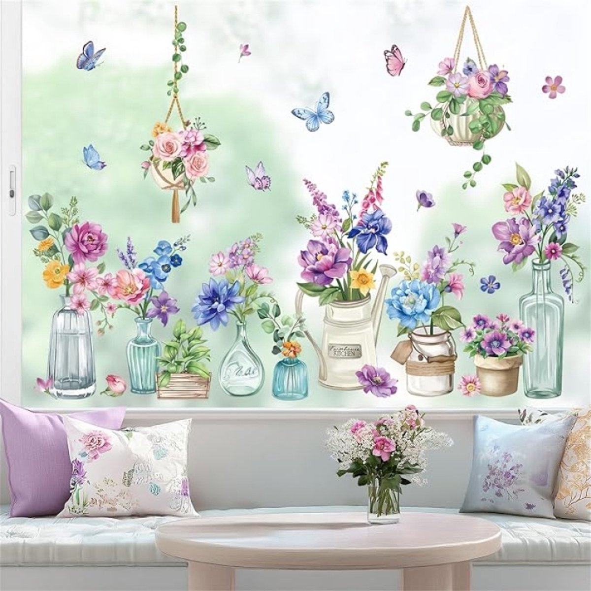Raamstickers Vlinders Bloemen - 9 Stuks - Statische Dubbelzijdige Glassticker - 20x30 cm per Vel - Woonkamer, Slaapkamer, Badkamer