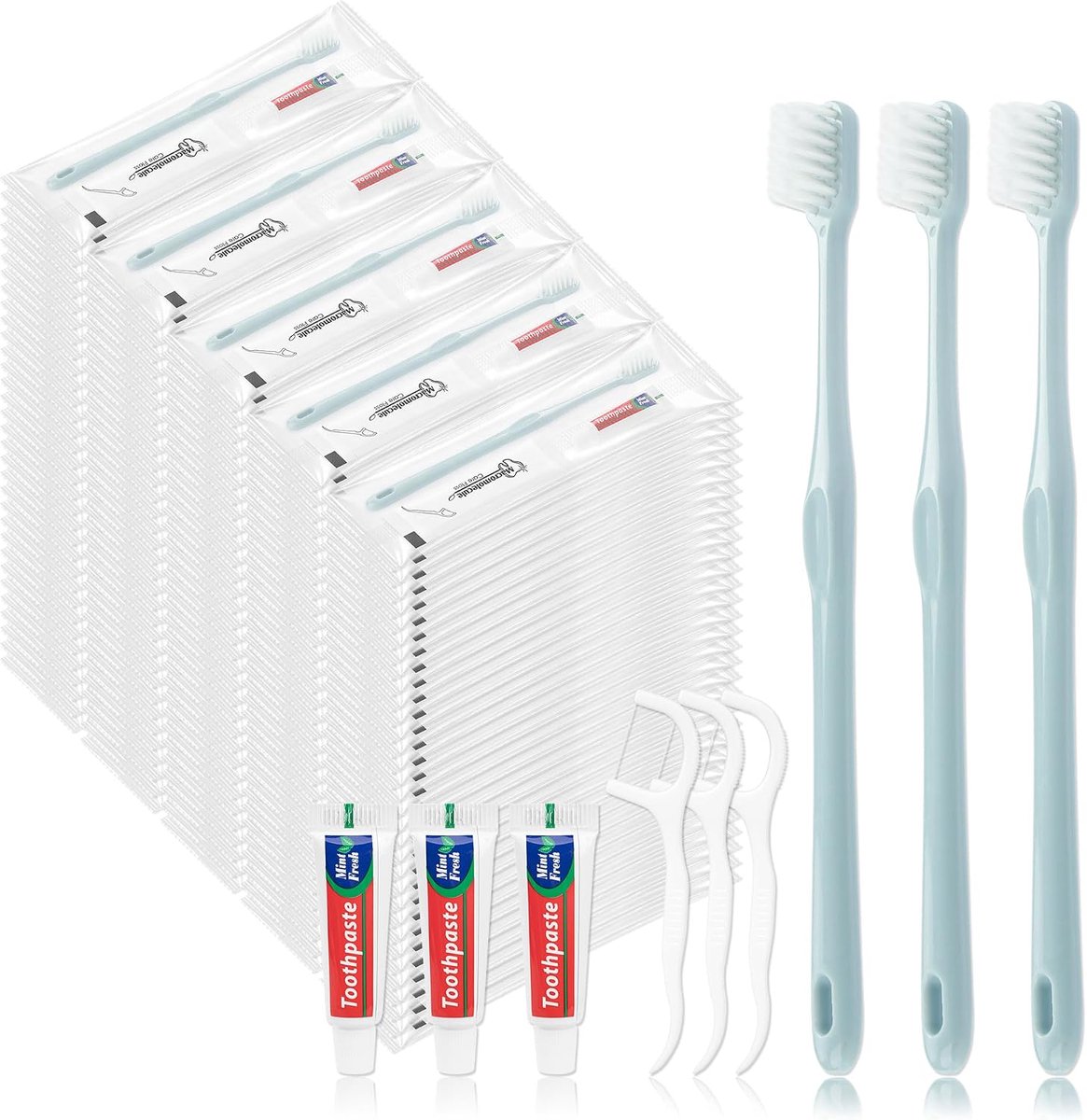 Disposable Toothbrush Toothbrush and Toothpaste Separately Packaged Grey with Floss Plugs for Hotel, Home, Camping - ShopVlot