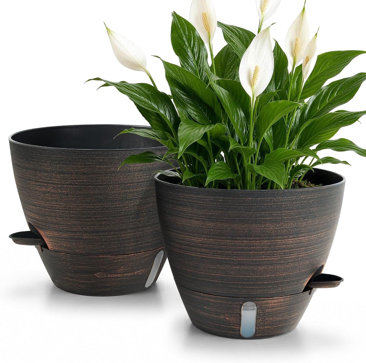 ZMTECH 20cm Plant Pots with Drainage Holes, Saucer, Self-Watering Planters with Water Inlet, Plastic Flower Pot for - ShopVlot