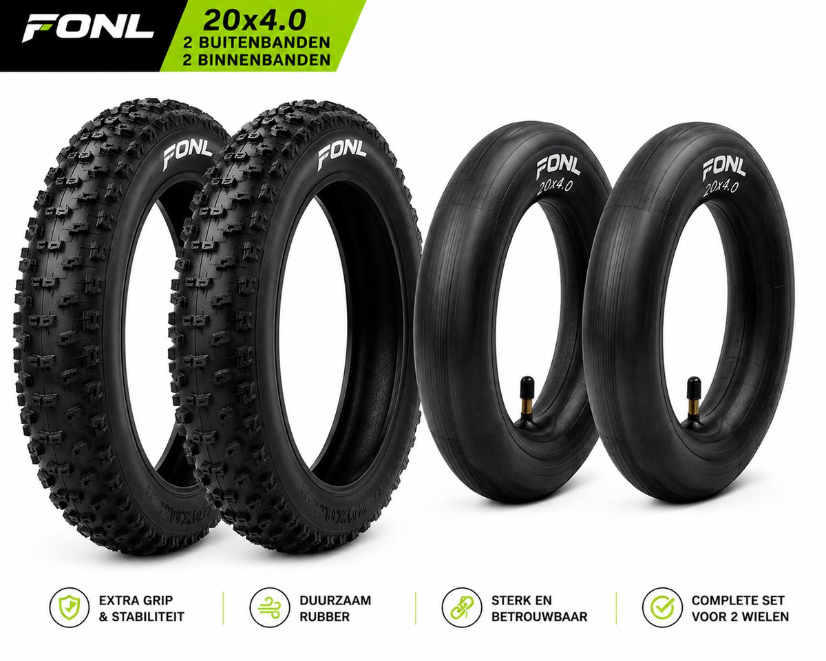 FONL Fatbike Bandenset 20x4.0 – 2 Buitenbanden + 2 Binnenbanden – Complete 4-Delige Set – Fatbike Banden