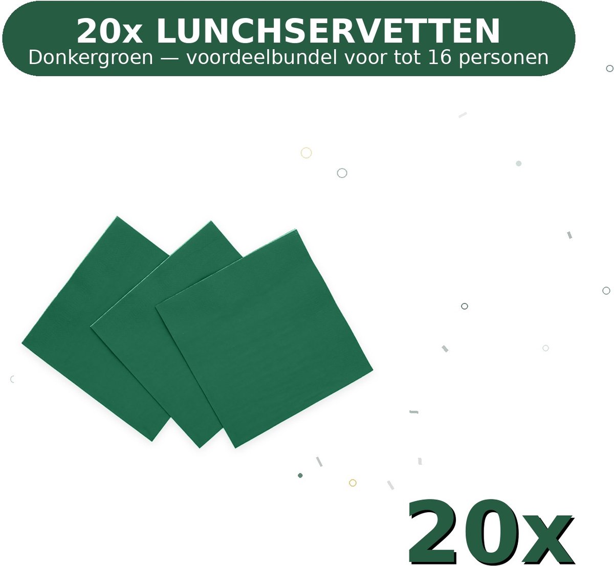 Lunch servetten 33x33cm FSC Donkergroen - Voordeelverpakking 20 Stuks voor tot 16 Personen - Feestartikelen