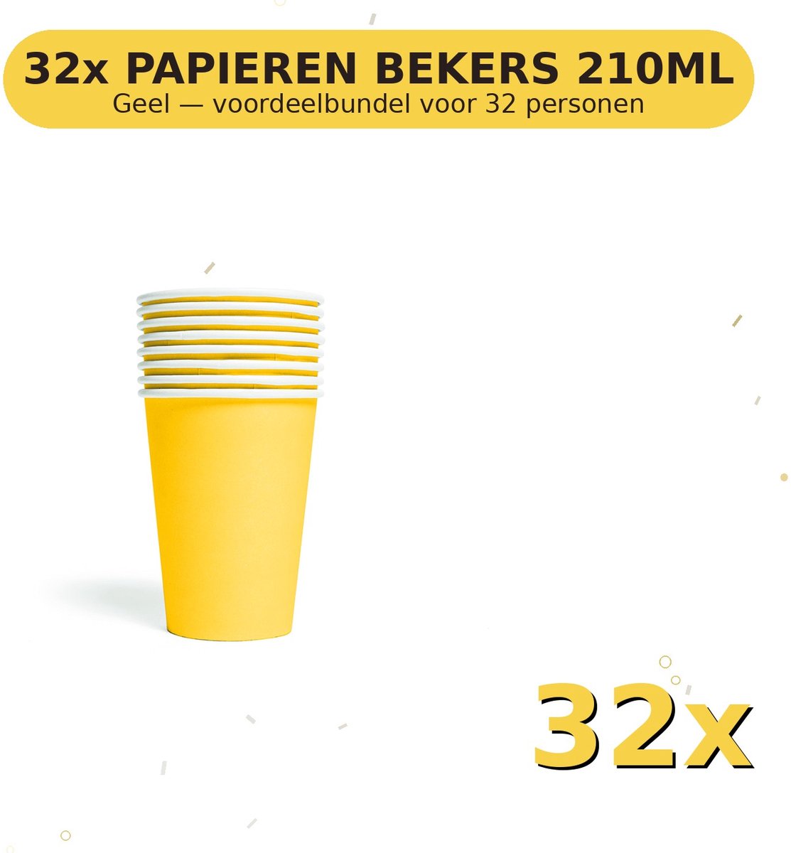 Bekers 210ml FSC Geel - Voordeelverpakking 32 Stuks voor tot 32 Personen - Feestartikelen