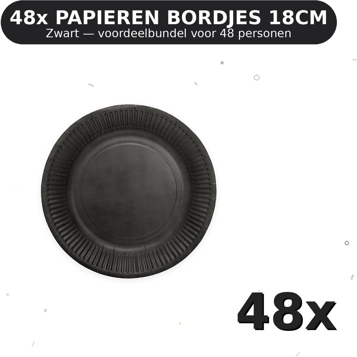 Bordjes 18cm FSC Zwart - Voordeelverpakking 48 Stuks voor tot 48 Personen - Feestartikelen